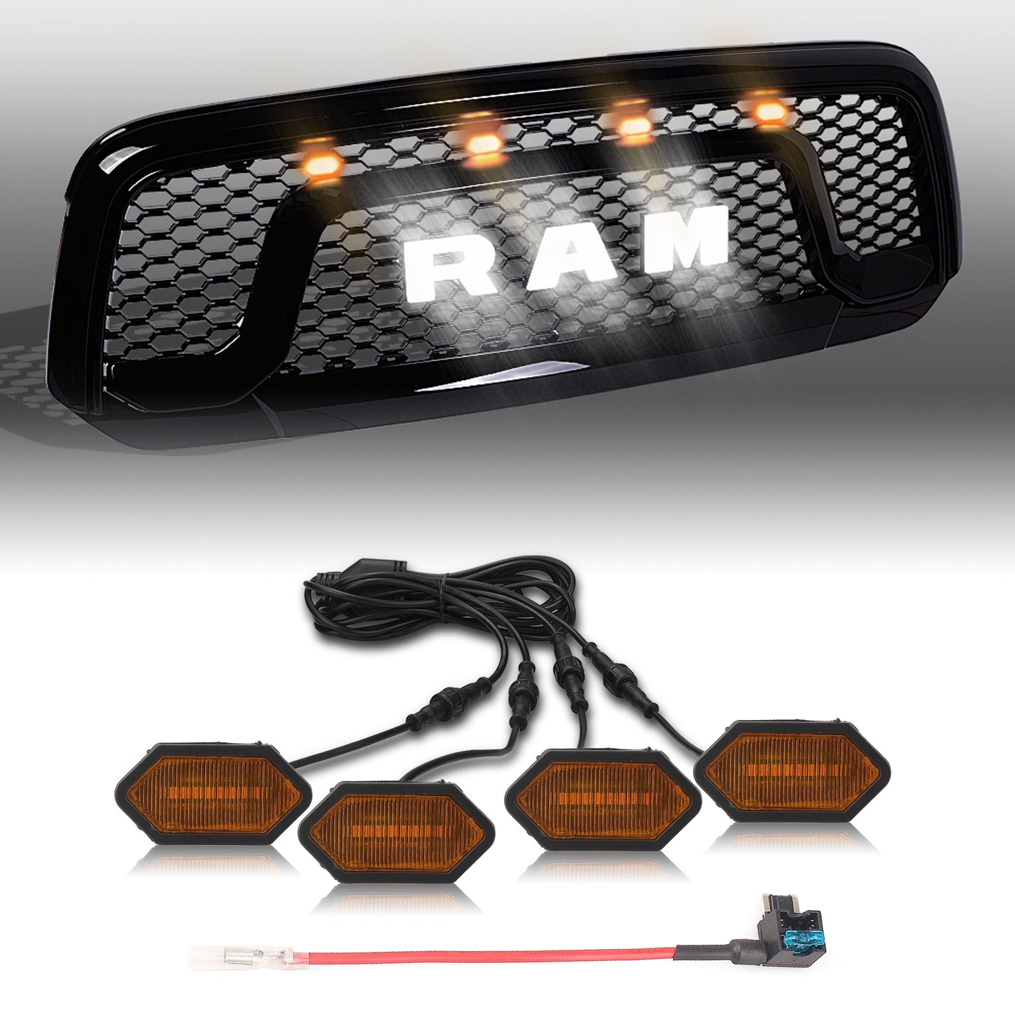MAD BABOON LED grille Marker Light Fit DODGE RAM1500 2500 3500 (amber cover yellow light/smoke len cover white light)