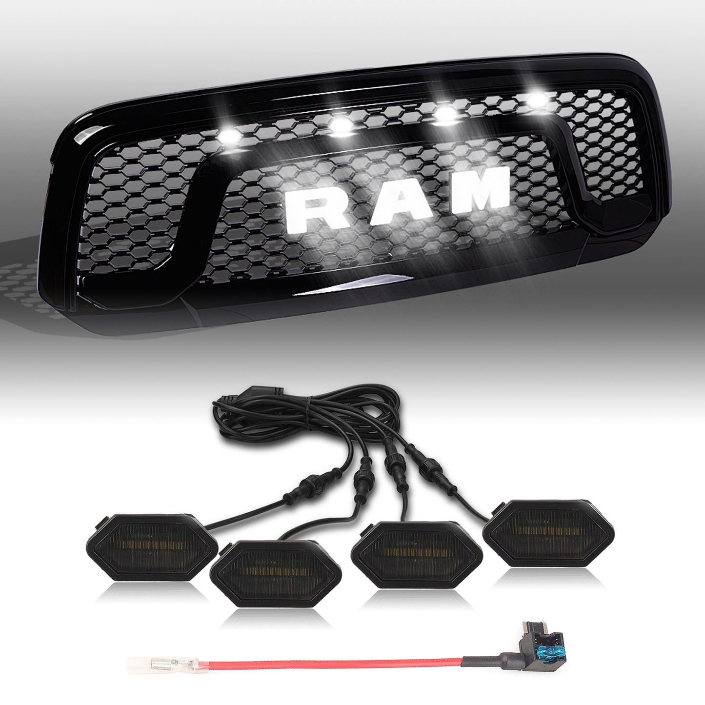 MAD BABOON LED grille Marker Light Fit DODGE RAM1500 2500 3500 (amber cover yellow light/smoke len cover white light)