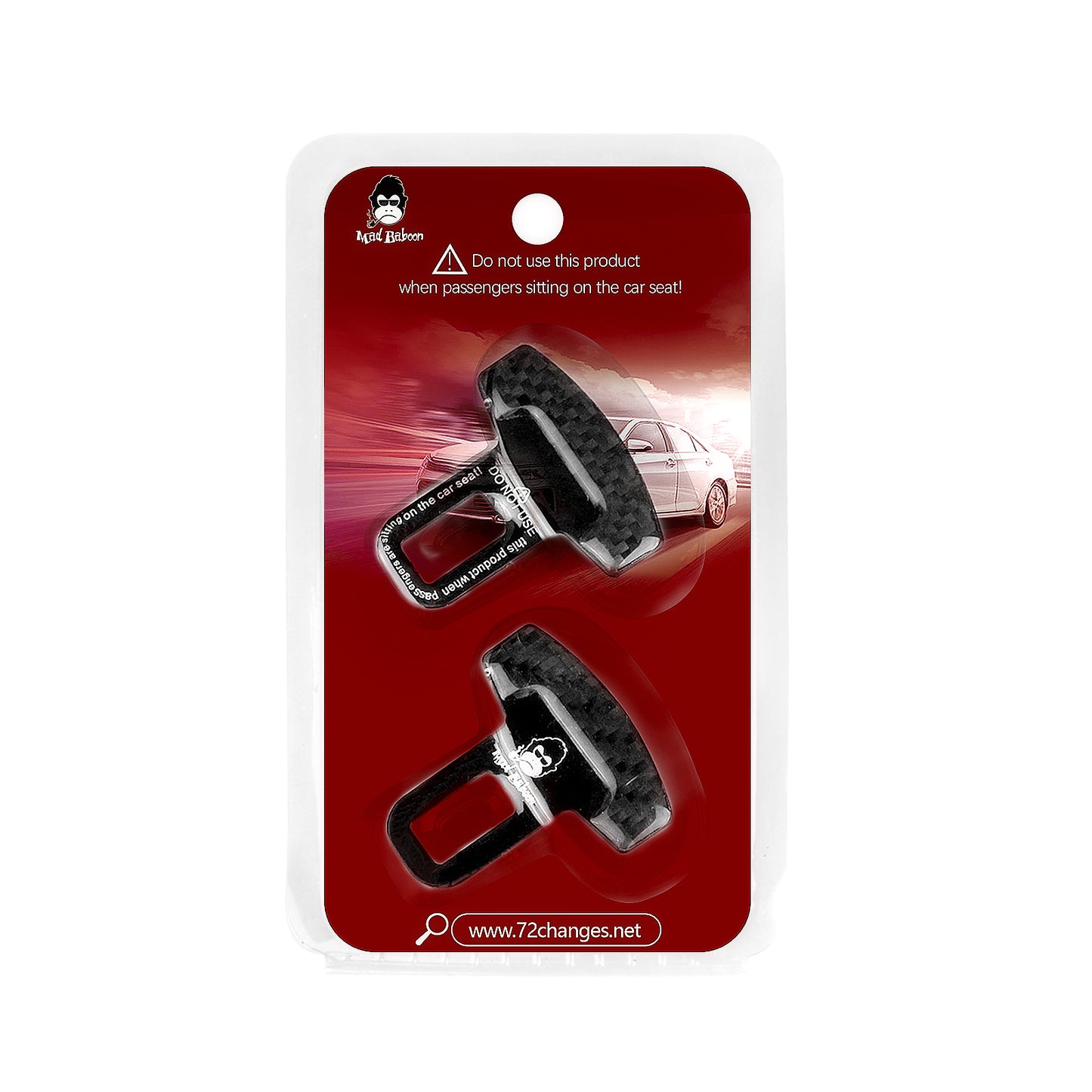 MAD BABOON Carbon-Fibre seat belt buckle inserted into alarm stopper bottle opener seat belt clip