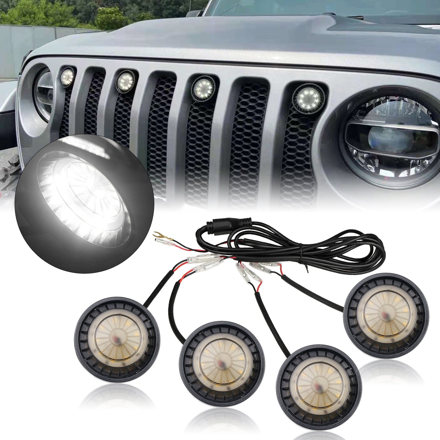 MAD BABOON LED grille Marker Light fits for 18-23 JEEP Wrangler JL (amber cover yellow light/smoke len cover yellow light/smoke len cover white light)