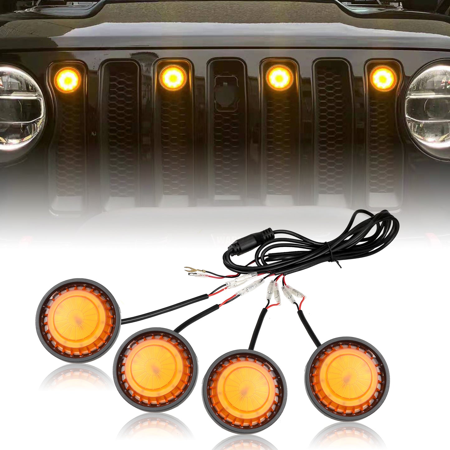MAD BABOON LED grille Marker Light fits for 18-23 JEEP Wrangler JL (amber cover yellow light/smoke len cover yellow light/smoke len cover white light)