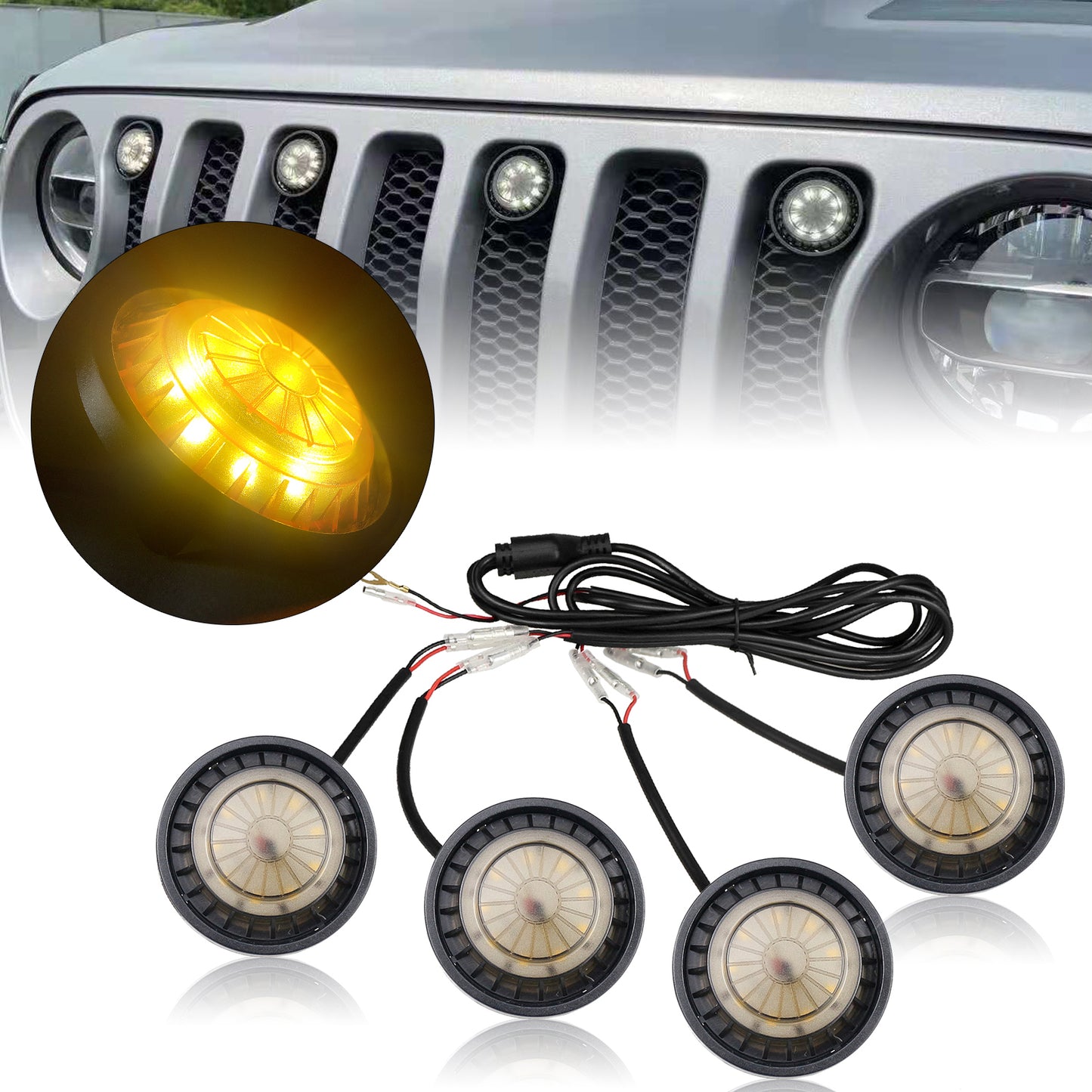 MAD BABOON LED grille Marker Light fits for 18-23 JEEP Wrangler JL (amber cover yellow light/smoke len cover yellow light/smoke len cover white light)