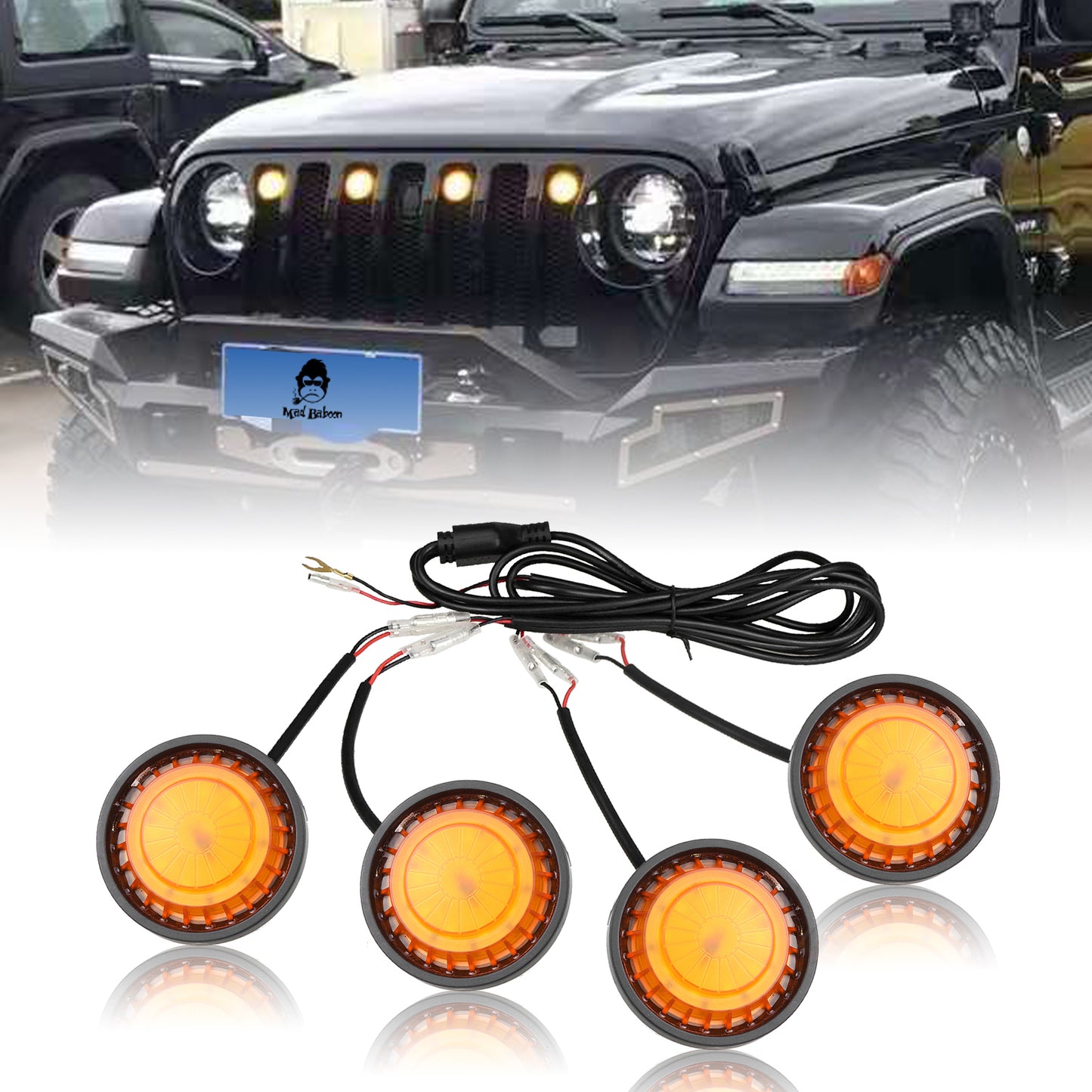 MAD BABOON LED grille Marker Light fits for 18-23 JEEP Wrangler JL (amber cover yellow light/smoke len cover yellow light/smoke len cover white light)