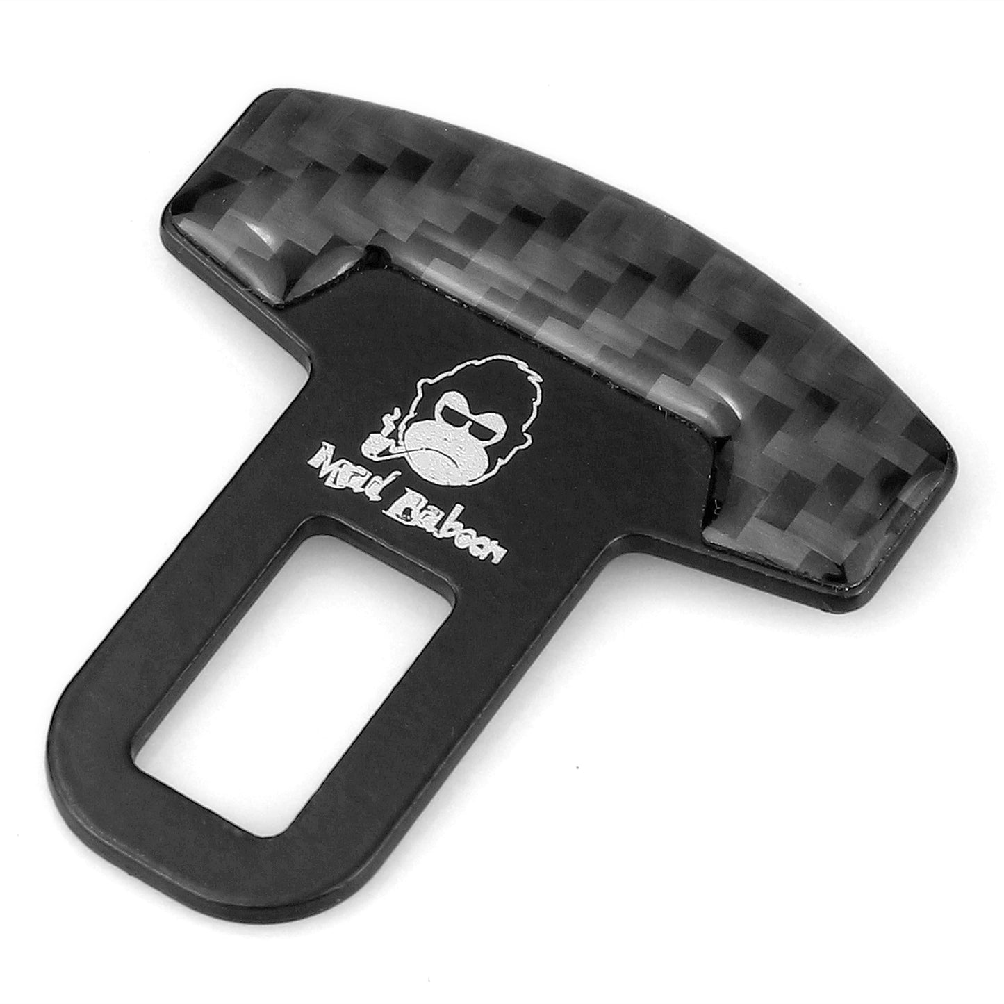 MAD BABOON Carbon-Fibre seat belt buckle inserted into alarm stopper bottle opener seat belt clip