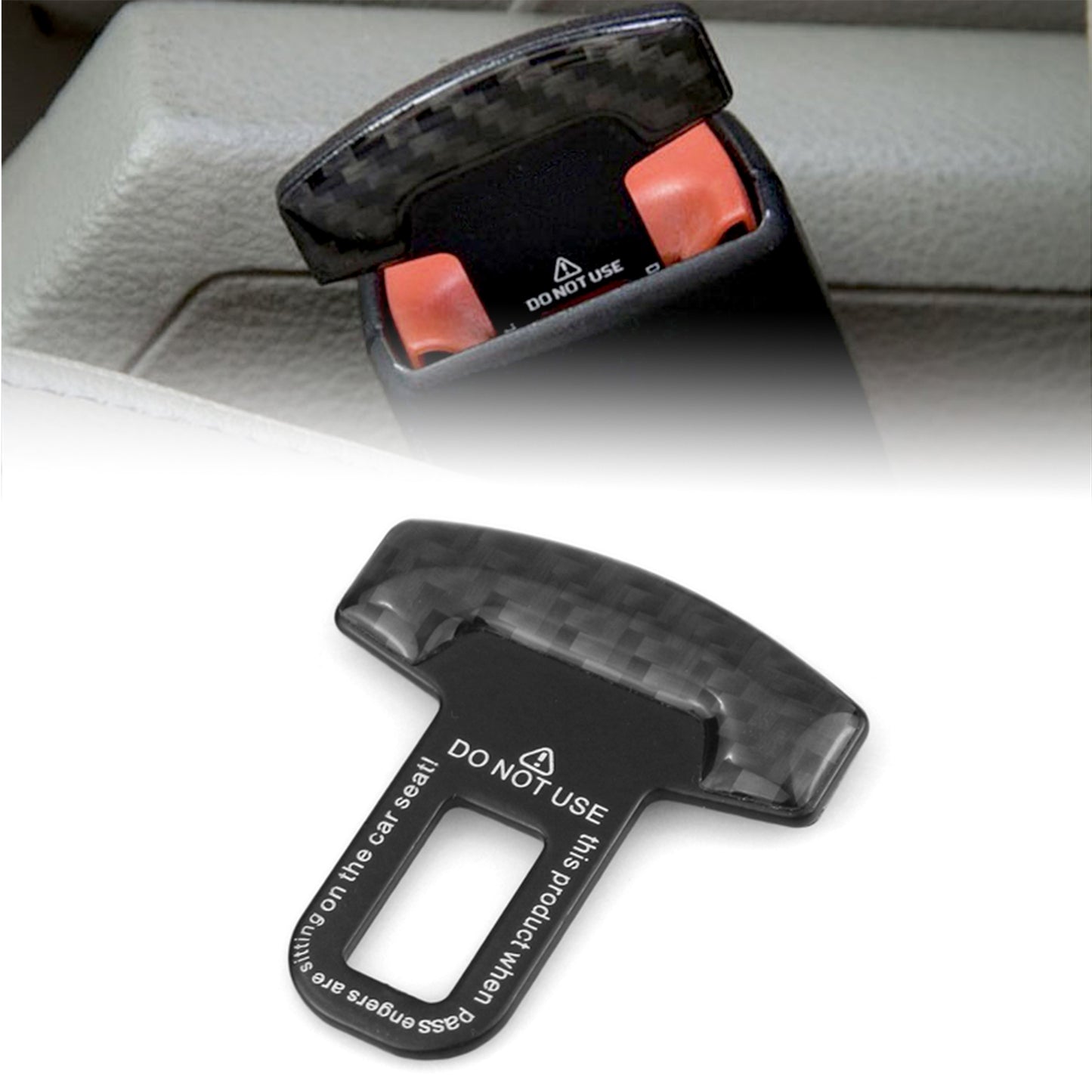 MAD BABOON Carbon-Fibre seat belt buckle inserted into alarm stopper bottle opener seat belt clip