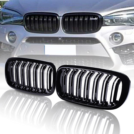 MAD BABOON Front Replacement Kidney Grille Double Line Grill Compatible with BMW X5 Series Front Grill for 2014-2018 F15 X6 F16 X5M F85 X6M F86 (Carbon Fiber Style/ Gloss Black/ M Color)