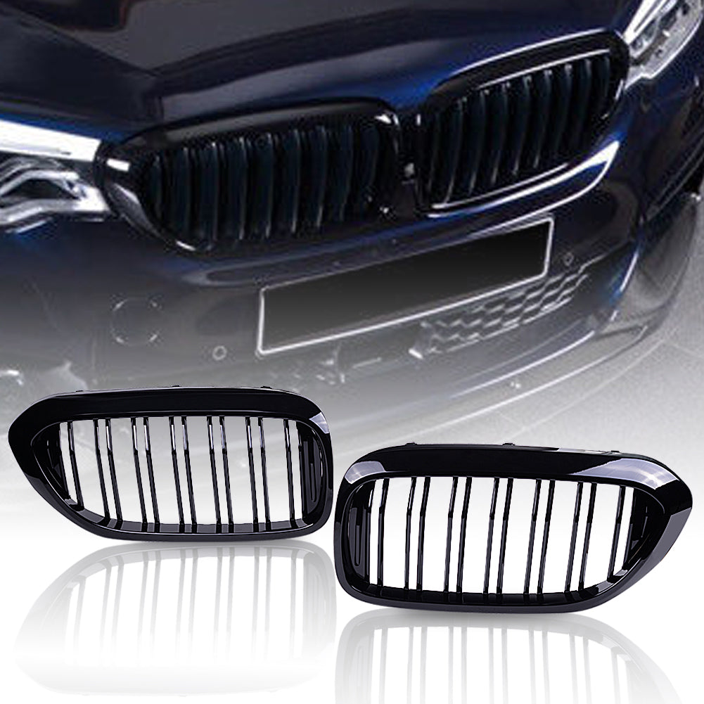 MAD BABOON Front Bumper Kidney Grill Double Line Grille Compatible for 2017 2018 BMW 5 Series G30 G38 M5 520i 530i 535i 540i 550i (Gloss Black/ M Color)