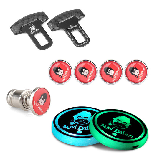 MAD BABOON Car seat belt clip, car coaster, cigarette lighter push button, valve cap, suitable for car interior decoration, gift box packaging