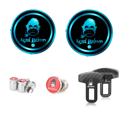 MAD BABOON Car seat belt clip, car coaster, cigarette lighter push button, valve cap, suitable for car interior decoration, gift box packaging
