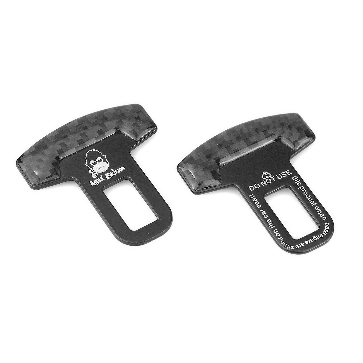 MAD BABOON Carbon-Fibre seat belt buckle inserted into alarm stopper bottle opener seat belt clip