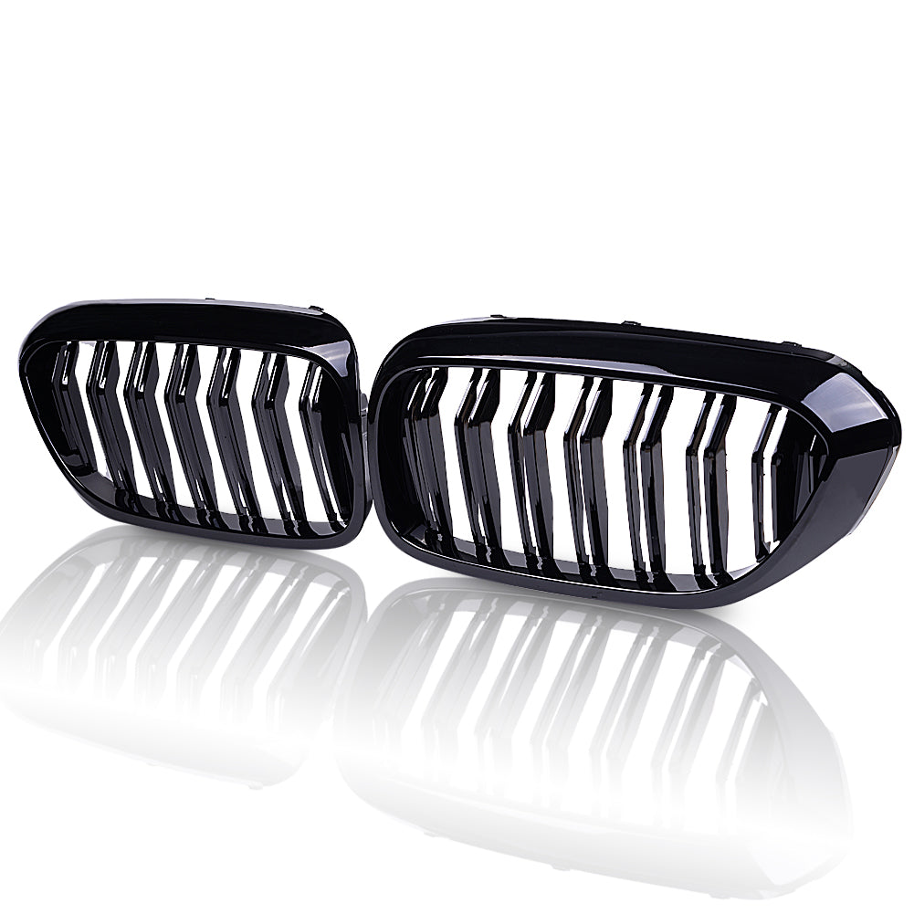 MAD BABOON Front Bumper Kidney Grill Double Line Grille Compatible for 2017 2018 BMW 5 Series G30 G38 M5 520i 530i 535i 540i 550i (Gloss Black/ M Color)