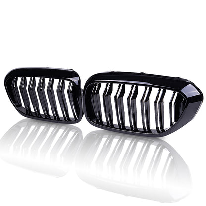 MAD BABOON Front Bumper Kidney Grill Double Line Grille Compatible for 2017 2018 BMW 5 Series G30 G38 M5 520i 530i 535i 540i 550i (Gloss Black/ M Color)