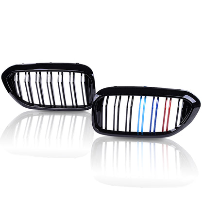MAD BABOON Front Bumper Kidney Grill Double Line Grille Compatible for 2017 2018 BMW 5 Series G30 G38 M5 520i 530i 535i 540i 550i (Gloss Black/ M Color)