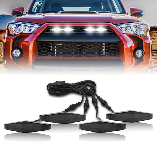 MAD BABOON 4Pcs Front Bumper Hood Grille Marker LED Light for 14-19 4Runner Black Lens Amber Light/ Black lens White Light/ Amber Lens Amber Light