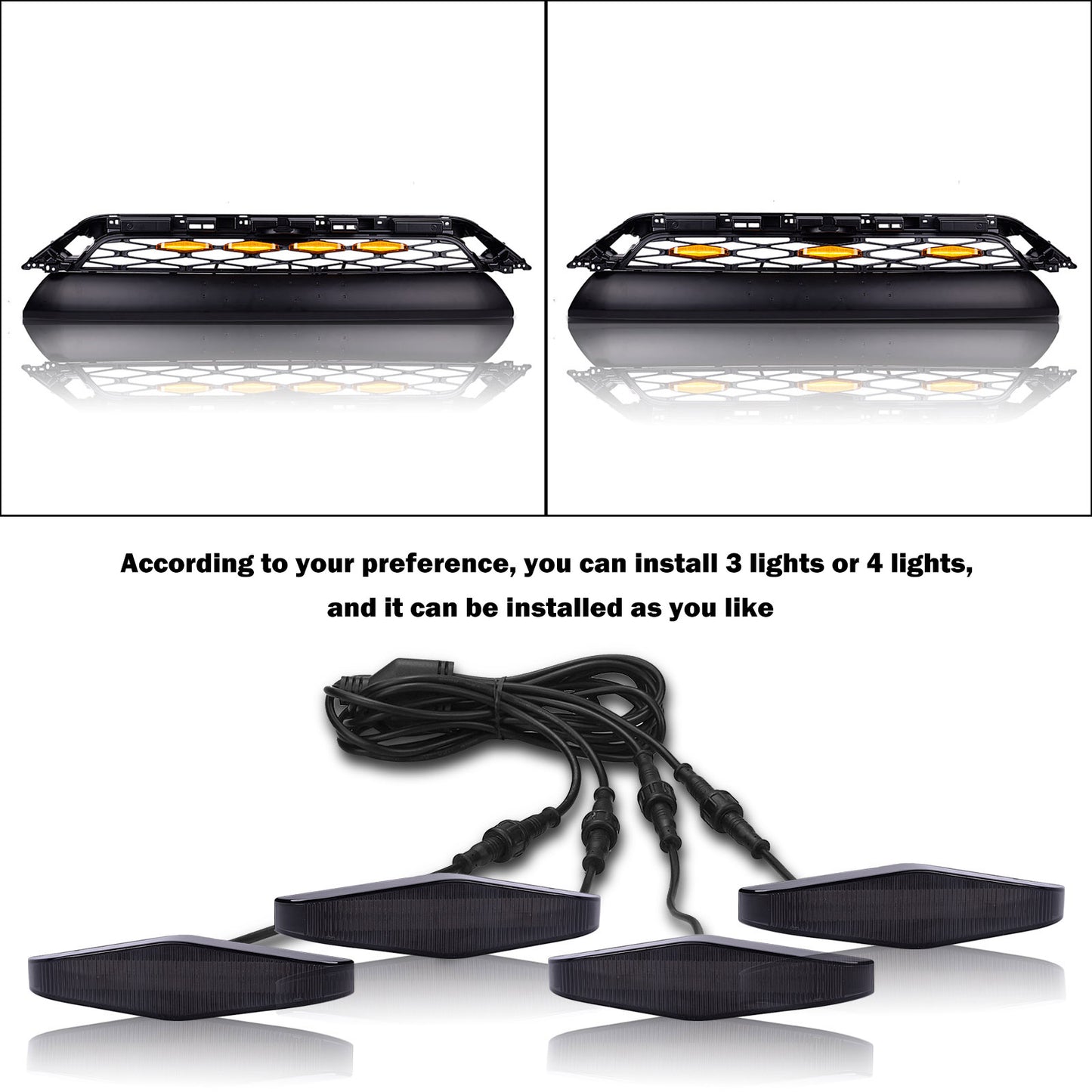 MAD BABOON 4Pcs Front Bumper Hood Grille Marker LED Light for 14-19 4Runner Black Lens Amber Light/ Black lens White Light/ Amber Lens Amber Light