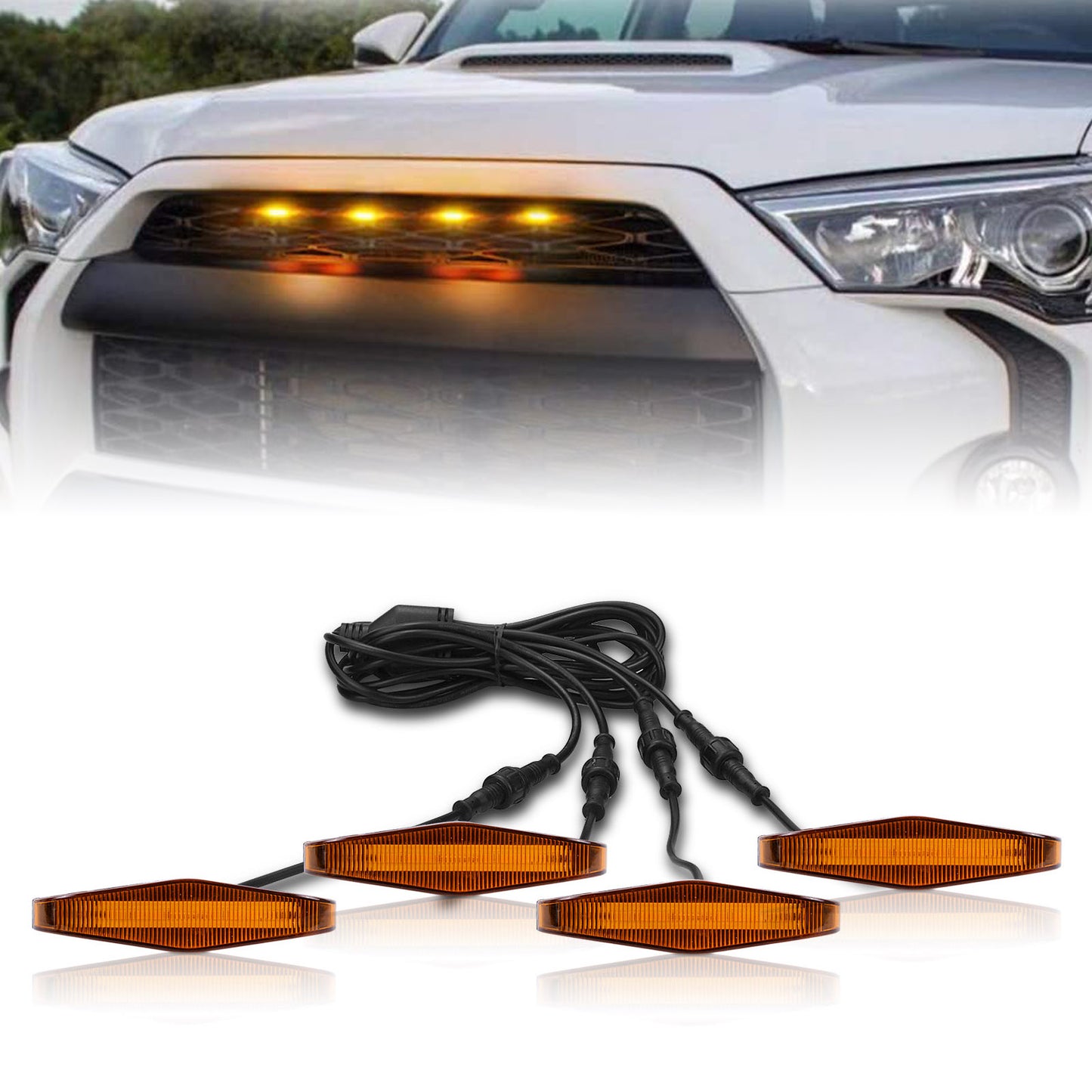 MAD BABOON 4Pcs Front Bumper Hood Grille Marker LED Light for 14-19 4Runner Black Lens Amber Light/ Black lens White Light/ Amber Lens Amber Light