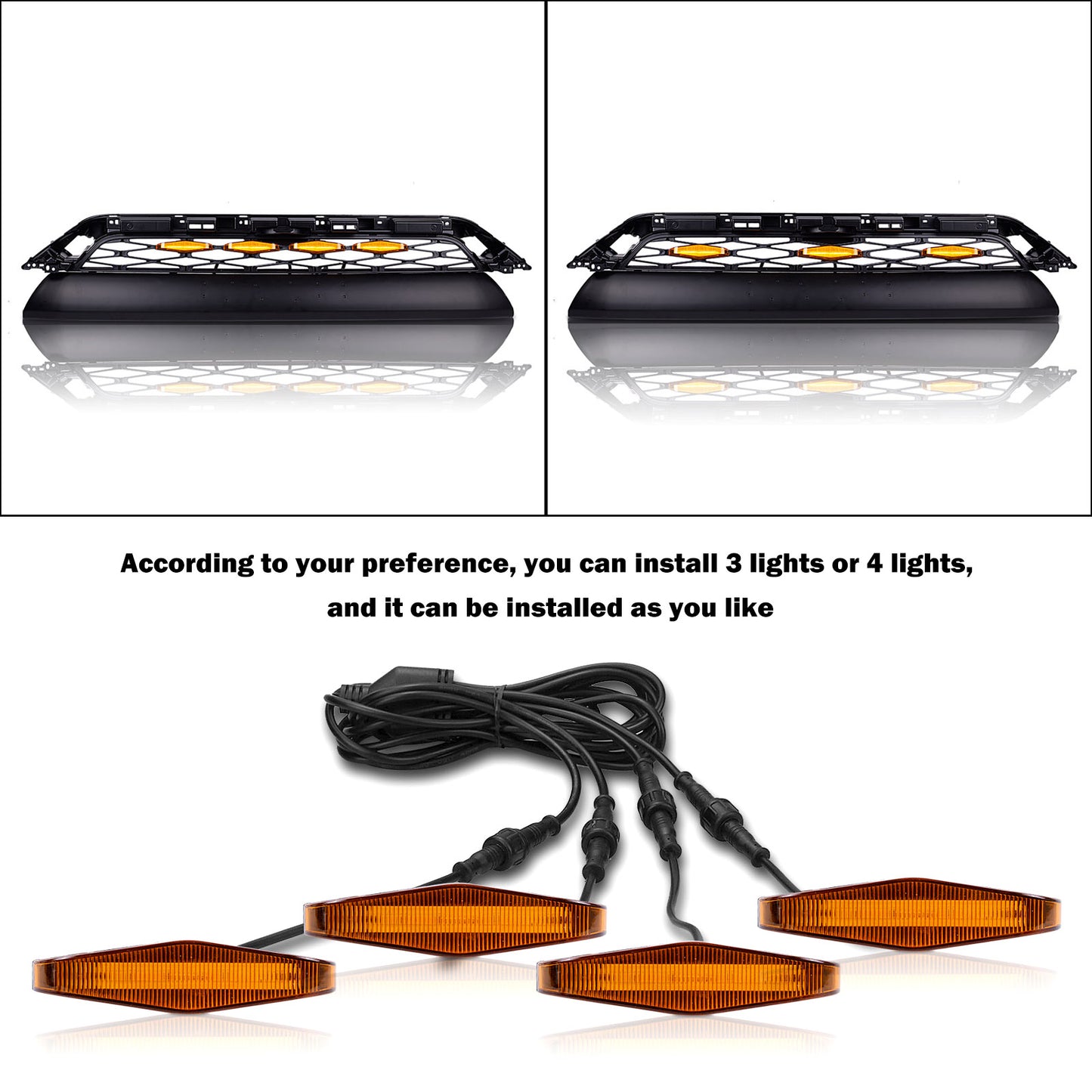 MAD BABOON 4Pcs Front Bumper Hood Grille Marker LED Light for 14-19 4Runner Black Lens Amber Light/ Black lens White Light/ Amber Lens Amber Light